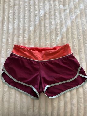 Lululemon Two-Tone Performance Running Shorts — Berry with Coral Waistband
